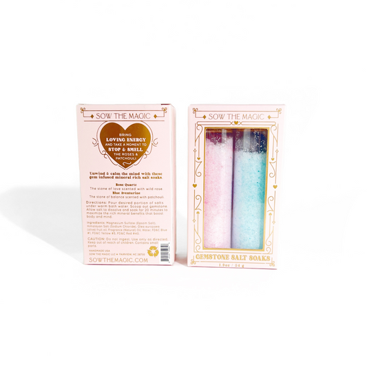 Gem Infused Salt Soak Duo with Rose Quartz + Blue Aventurine