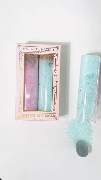 Gem Infused Salt Soak Duo with Rose Quartz + Blue Aventurine