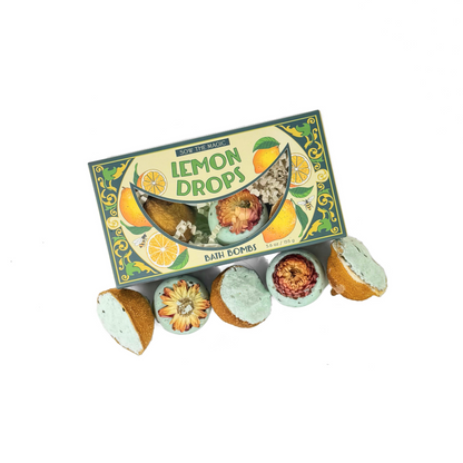 Natural Lemon Drop Bath Bomb Gift Set made with Lemon + MInt